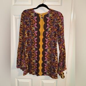 Free People boho tunic dress with flare sleeves, size 0.